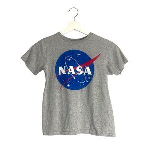 NASA Buzz Aldrin Space Grey Kids Graphic Logo Short Sleeve T-Shirt Small